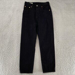 Levis 501 Jeans Womens 25 Black Straight Leg Button Fly Stretch Premium Denim